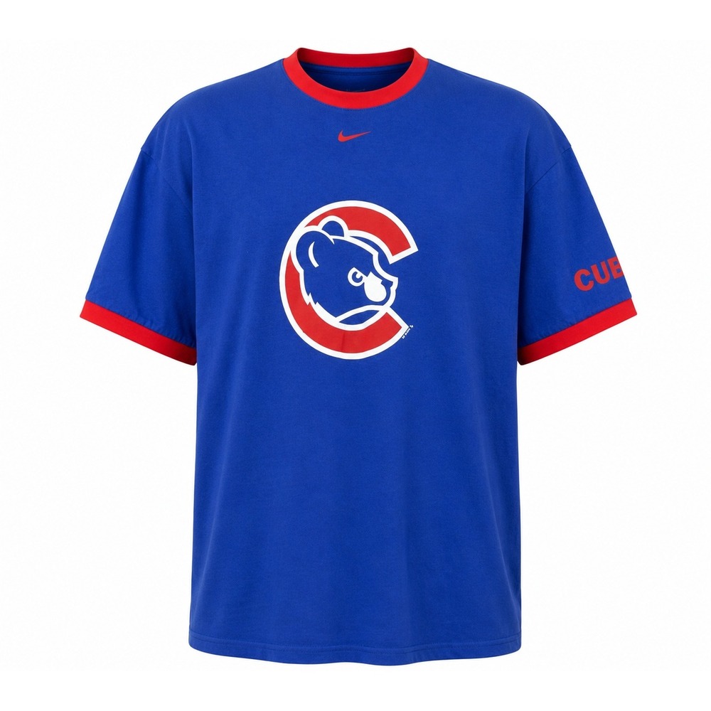 Nike Chicago Cubs MLB Ringer T-Shirt‎ Mens Large Blue Red Logo Tee